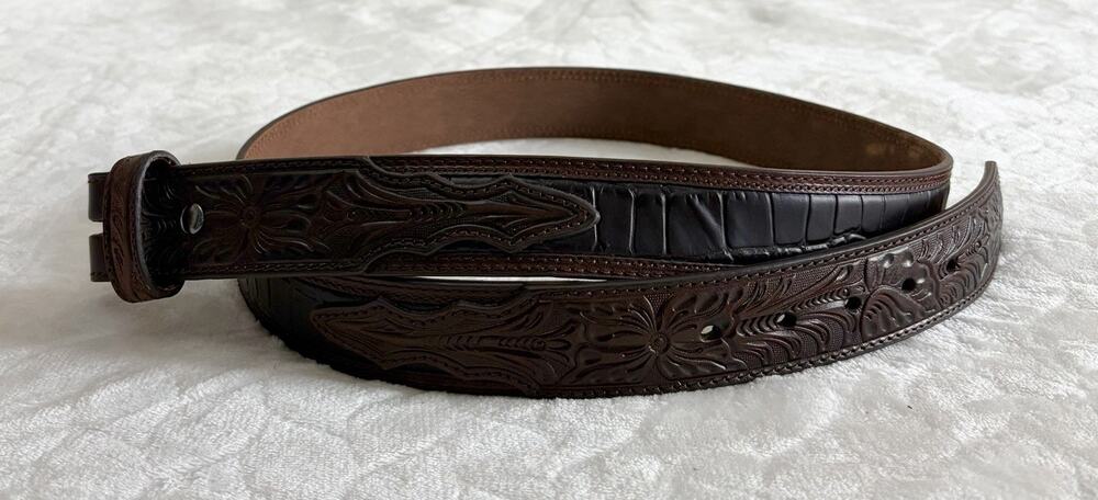 ARIAT Men’s Size 42 LEATHER CROCODILE EMBOSSED WESTERN BELT A1021202 No Buckle